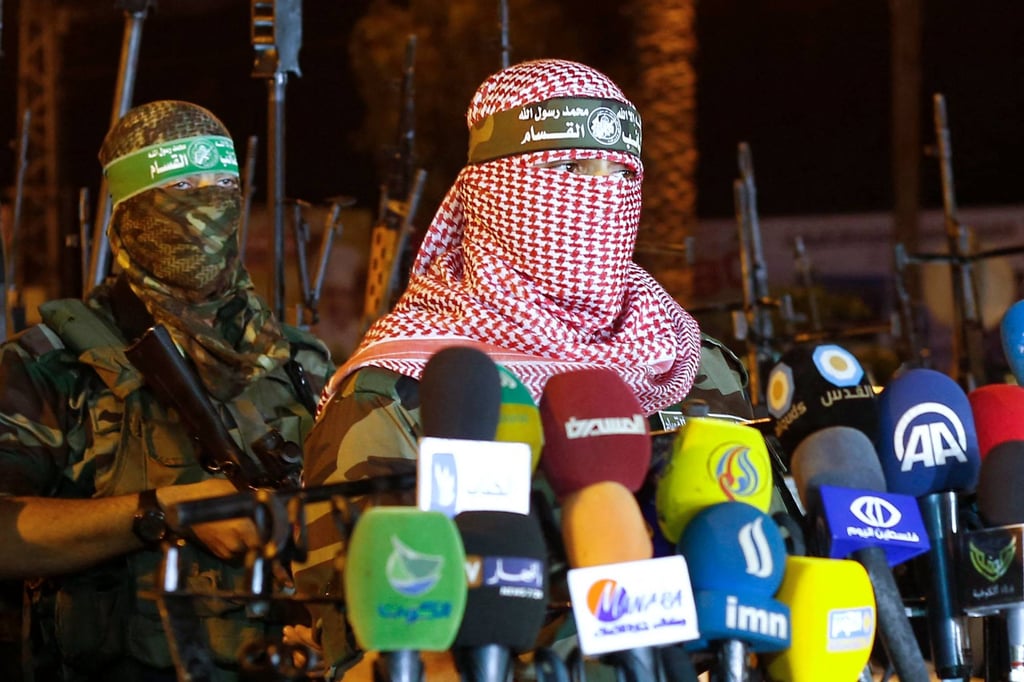 Hamas spokesman Abu Obeida holding a press conference in 2015. File photo: EPA Hamas spokesman Abu Obeida holding a press conference in 2015. File photo: EPA