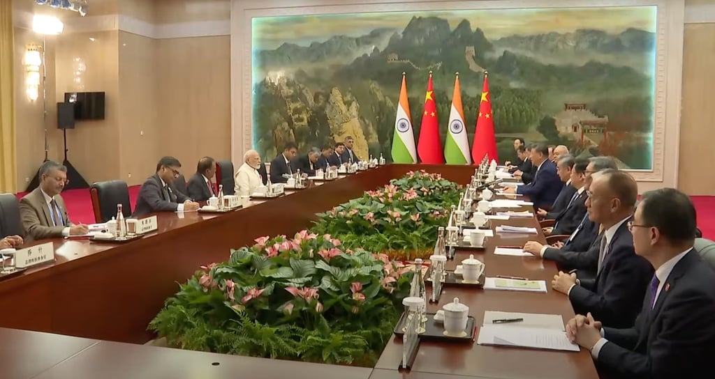 Chinese President Xi Jinping met with Indian Prime Minister Narendra Modi on Sunday in Tianjin. Photo: Handout