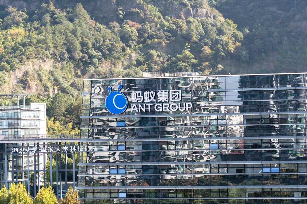 The Ant Group logo is seen at its headquarters in Hangzhou, capital of eastern Zhejiang province. Photo: Shutterstock The Ant Group logo is seen at its headquarters in Hangzhou, capital of eastern Zhejiang province. Photo: Shutterstock