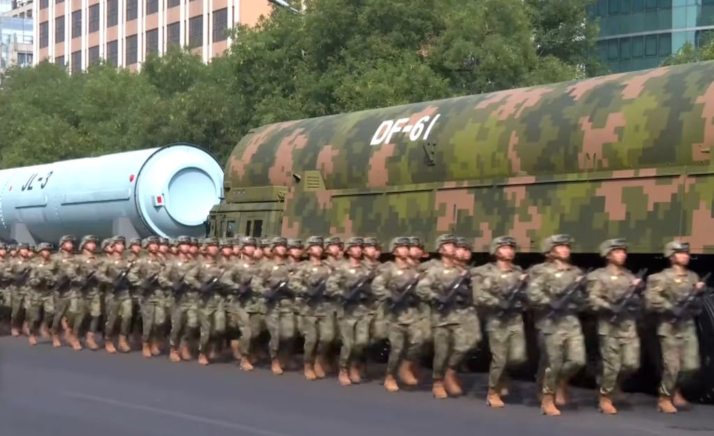 The DF-61 intercontinental ballistic missile and the JL-3 submarine-launched ballistic missile. Photo: CCTV