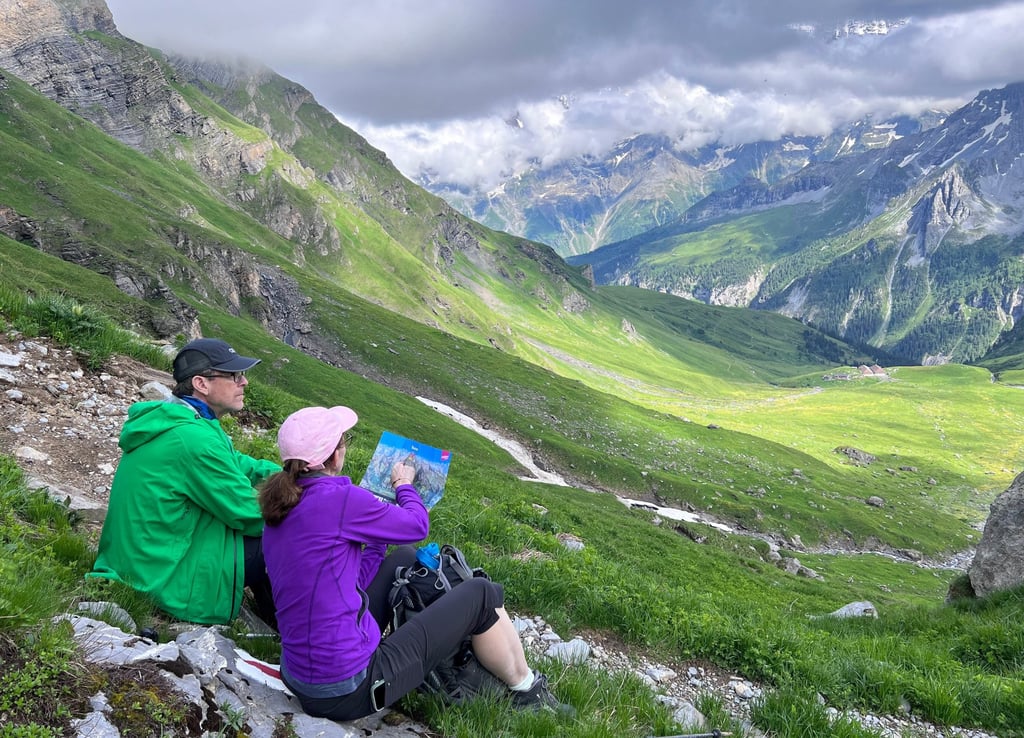 A view of Rotstockhütte (right), barely visible from somewhere around 1,000 feet above. Photo: TNS