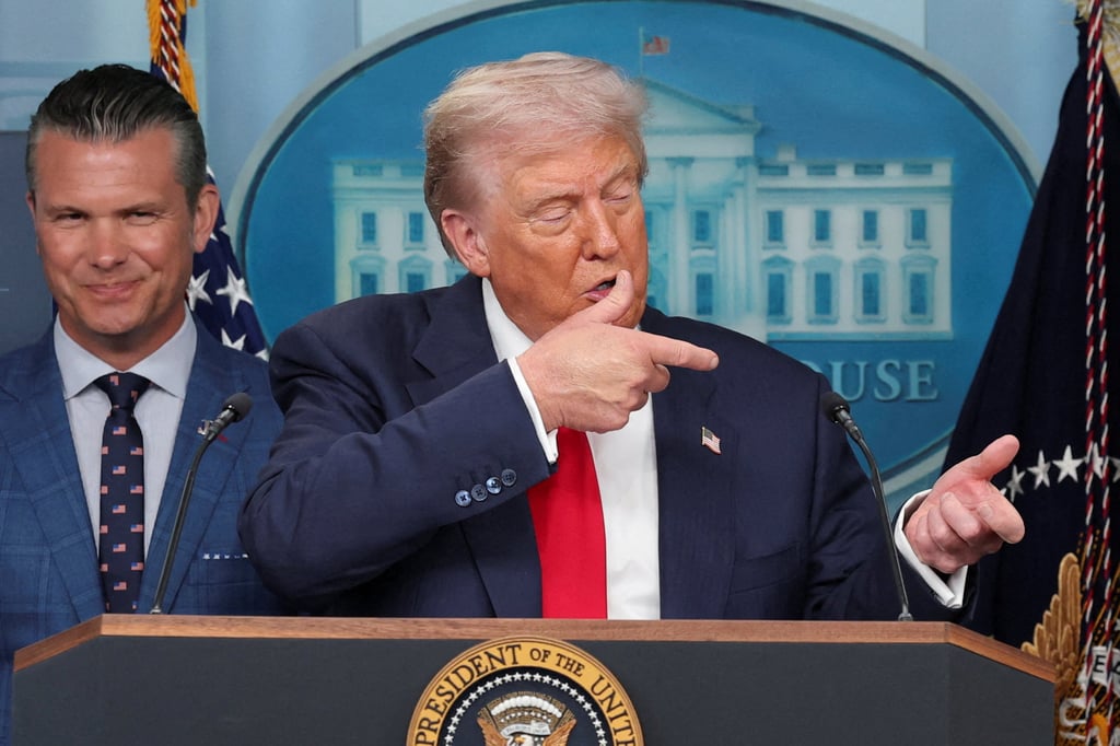 US President Donald Trump speaks about Javelin anti-tank missiles next to US Defence Secretary Pete Hegseth at the White House in August. Photo: Reuters US President Donald Trump speaks about Javelin anti-tank missiles next to US Defence Secretary Pete Hegseth at the White House in August. Photo: Reuters