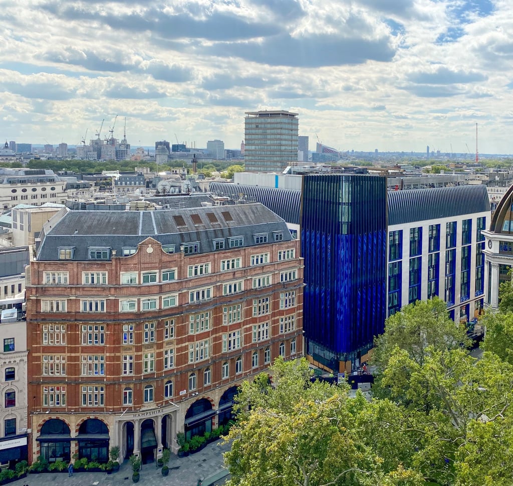 The view of The Londoner hotel (right) from across Leicester Square. The hotel was completed in 2021 and features 16 storeys, with six underground. Photo: The Londoner The view of The Londoner hotel (right) from across Leicester Square. The hotel was completed in 2021 and features 16 storeys, with six underground. Photo: The Londoner
