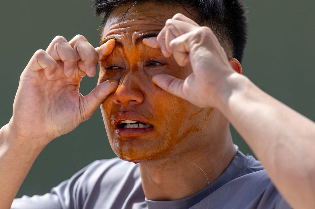 A new recruit reacts after being pepper sprayed in the face during a training exercise at the US Border Patrol Academy last month. Photo: Getty Images/AFP A new recruit reacts after being pepper sprayed in the face during a training exercise at the US Border Patrol Academy last month. Photo: Getty Images/AFP