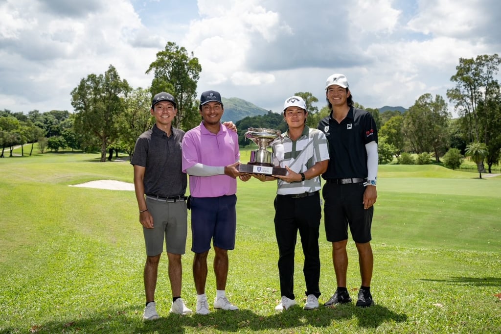 Local golfers (from left) Terrence Ng, Leon D’Souza, Isaac Lam and Taichi Kho have qualified for November’s Link Hong Kong Open. Photo: Wun Suen/iD8 Works