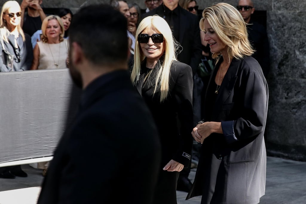 Italian fashion designer Donatella Versace arrives to pay her respects to the late Giorgio Armani at his funeral chapel in Milan, northern Italy, on Saturday. Photo: EPA Italian fashion designer Donatella Versace arrives to pay her respects to the late Giorgio Armani at his funeral chapel in Milan, northern Italy, on Saturday. Photo: EPA