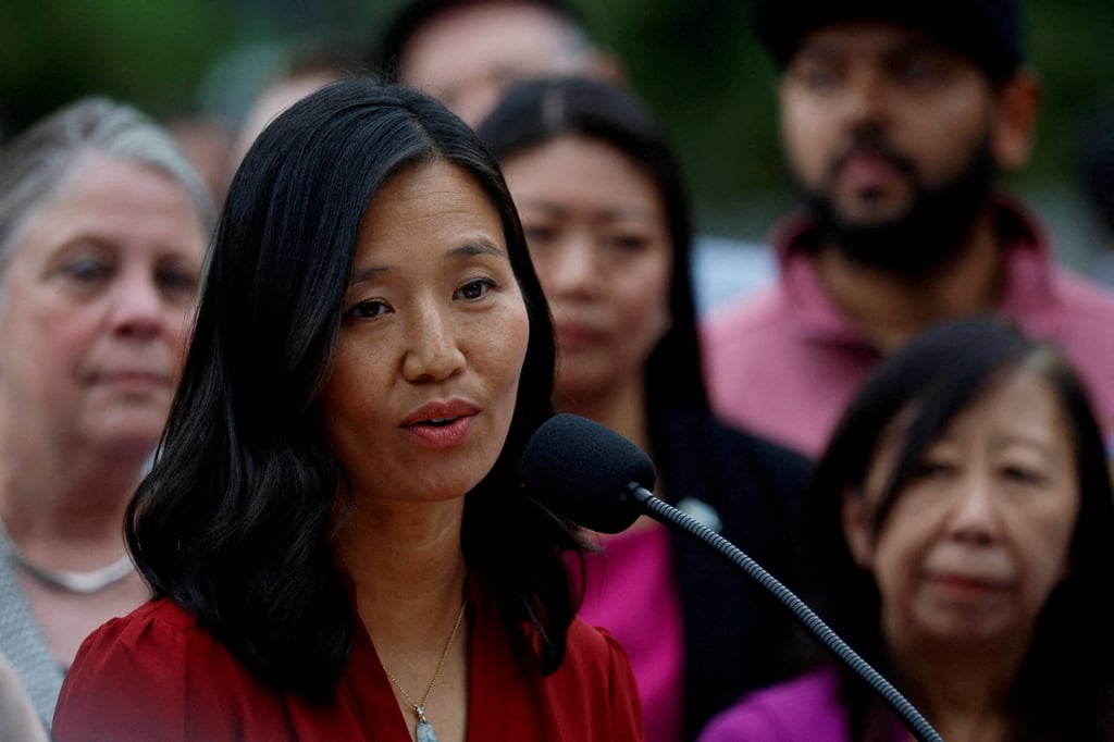Boston Mayor Michelle Wu responds to a letter from US Attorney General Pam Bondi demanding that the city lift its sanctuary city policies, at a press conference in August. Photo: Reuters Boston Mayor Michelle Wu responds to a letter from US Attorney General Pam Bondi demanding that the city lift its sanctuary city policies, at a press conference in August. Photo: Reuters