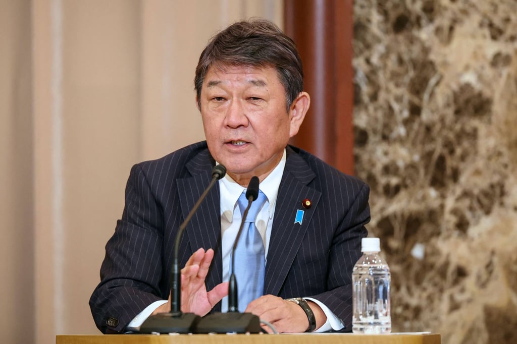 Toshimitsu Motegi speaks during a debate in Tokyo last year. Photo: AFP Toshimitsu Motegi speaks during a debate in Tokyo last year. Photo: AFP