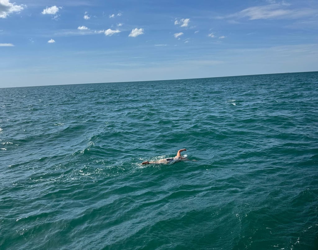 One member of the Hong Kong team swimming across the English Channel last weekend. Photo: Handout