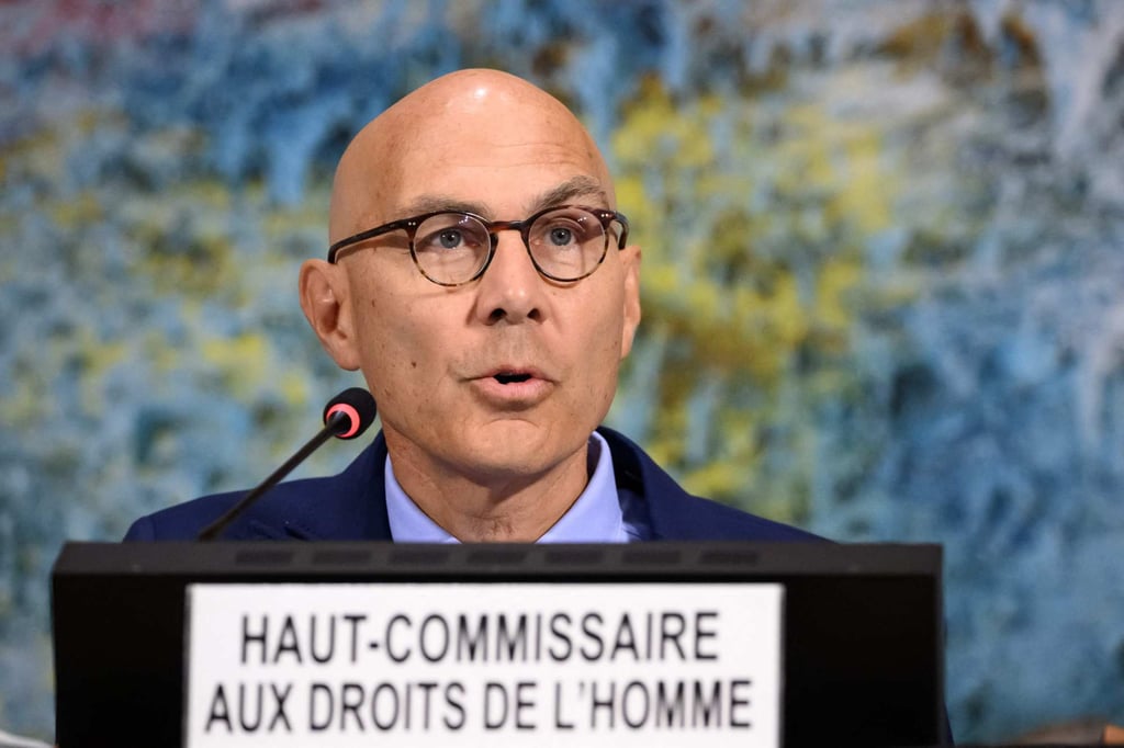 UN High Commissioner for Human Rights Volker Turk speaks at the opening of the 60th session of the United Nations Human Rights Council in Geneva, on Monday. Photo: AFP