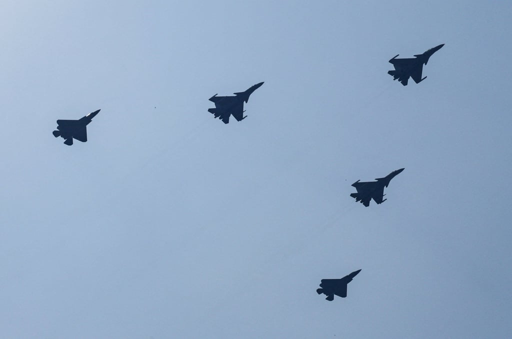 J-15DH, J-15T and J-35 fighter jets fly in formation over Tiananmen Square during a military parade to mark the 80th anniversary of the end of World War II, in Beijing on September 3. Photo: Reuters