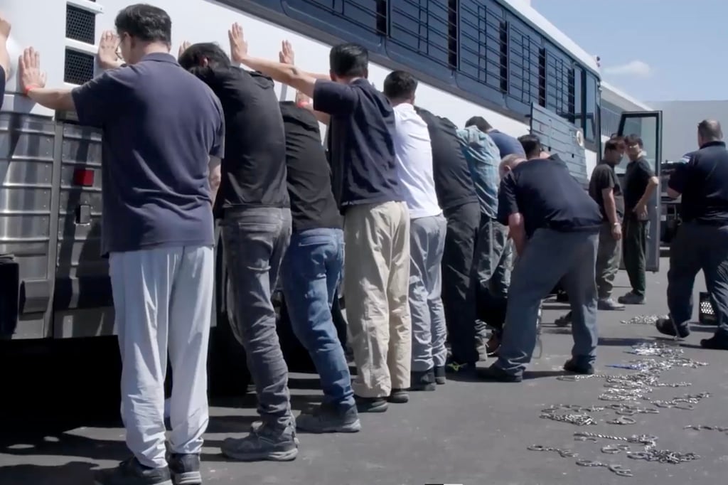 A still frame from a video shows an immigration raid at the Hyundai-LG vehicle assembly plant in Ellabell, Georgia, on Thursday last week. Immigration officials arrested 475 workers in the raid, most of them South Korean citizens. Photo: EPA/Handout A still frame from a video shows an immigration raid at the Hyundai-LG vehicle assembly plant in Ellabell, Georgia, on Thursday last week. Immigration officials arrested 475 workers in the raid, most of them South Korean citizens. Photo: EPA/Handout