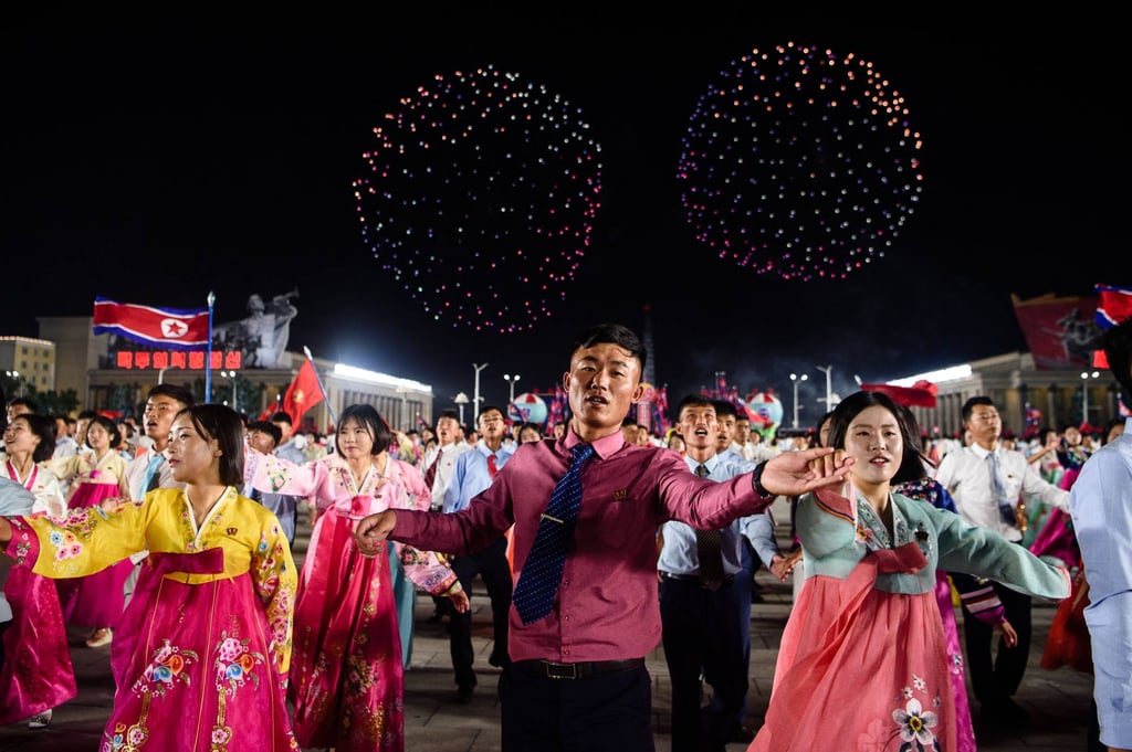 Dancers perform at an evening gala marking the 77th anniversary of North Korea, in Pyongyang on Monday. Photo: AFP Dancers perform at an evening gala marking the 77th anniversary of North Korea, in Pyongyang on Monday. Photo: AFP