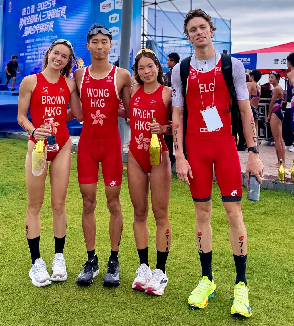 From left, Bailee Brown, Wong Tsz-to, Cade Wright and Robin Elg. Photo: WhatsApp
