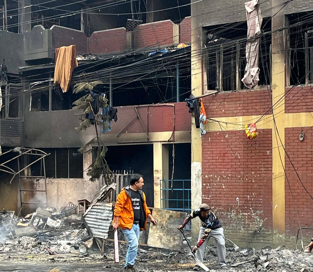 A charred police station in Boudha, Kathmandu, Nepal, after it was torched by protesters. Photo: Bibek Bhandari A charred police station in Boudha, Kathmandu, Nepal, after it was torched by protesters. Photo: Bibek Bhandari