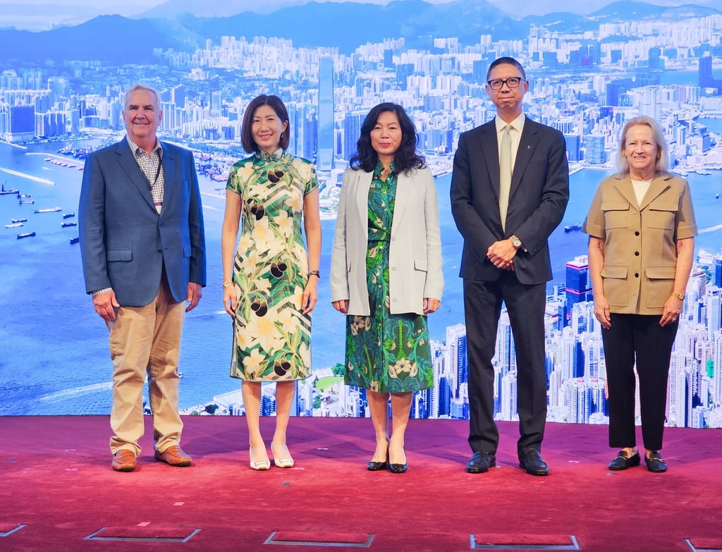 (From left) International Emission Trading Association president and CEO Dirk Forrister, HKEX CEO Bonnie Chan, Permanent Secretary for Financial Services and the Treasury Salina Yan, HKEX group general counsel and group chief sustainability officer Paul Chow and vice-chair and head of the GFANZ Secretariat Mary Schapiro attend the HKEX Climate Forum on Wednesday. Photo: Enoch Yiu (From left) International Emission Trading Association president and CEO Dirk Forrister, HKEX CEO Bonnie Chan, Permanent Secretary for Financial Services and the Treasury Salina Yan, HKEX group general counsel and group chief sustainability officer Paul Chow and vice-chair and head of the GFANZ Secretariat Mary Schapiro attend the HKEX Climate Forum on Wednesday. Photo: Enoch Yiu