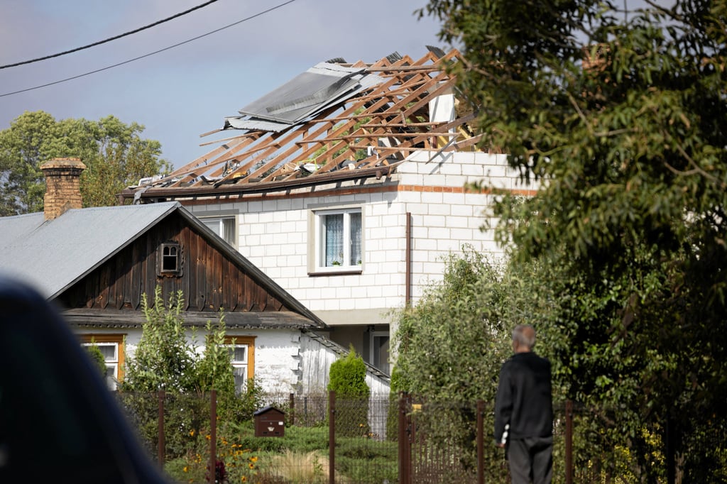 A damaged house in Wyryki municipality, Poland, after an object struck. Photo: Agencja Wyborcza/Reuters