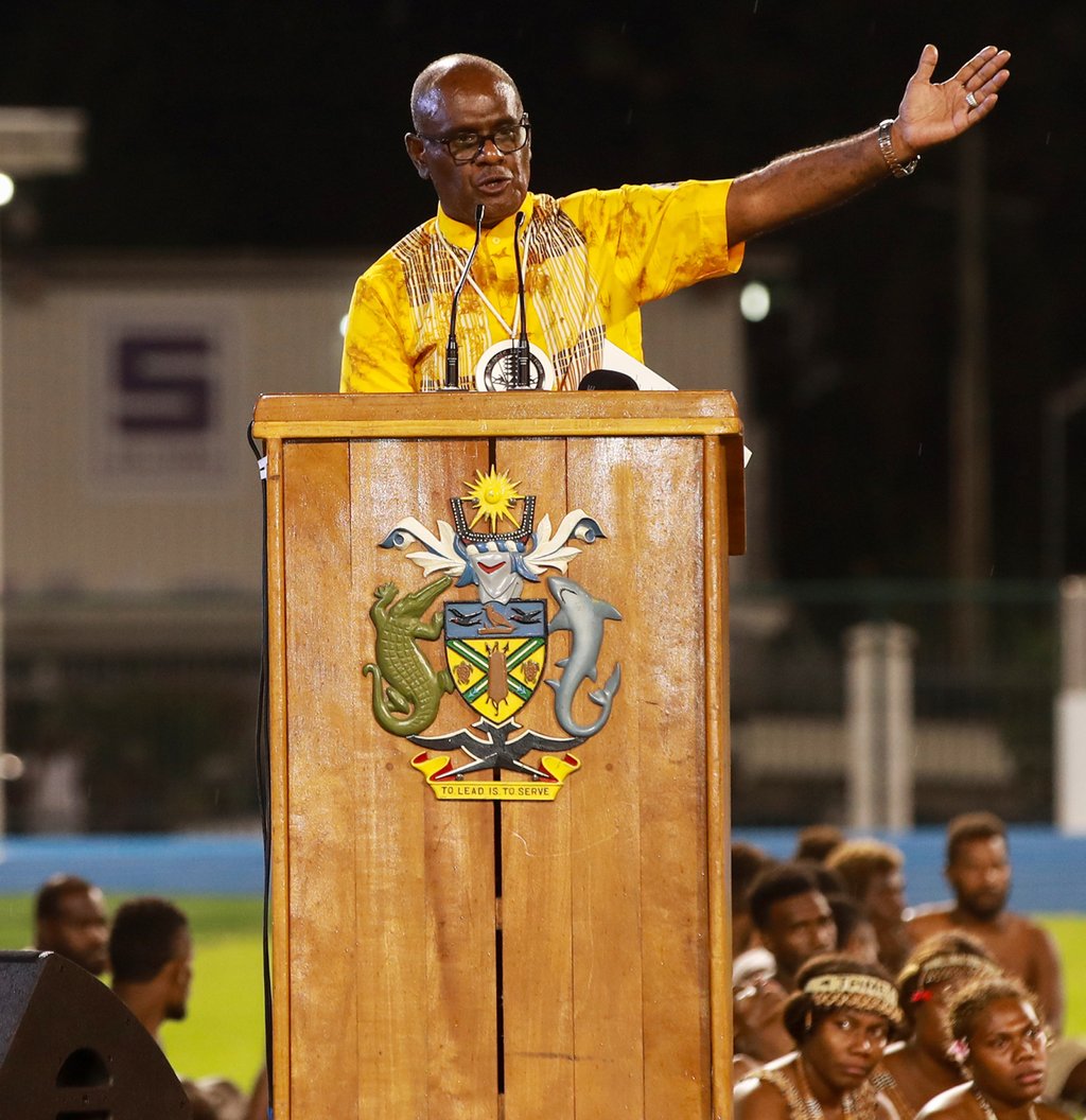 Solomon Islands’ Prime Minister Jeremiah Manele speaks at the opening ceremony of the annual Pacific Islands Forum on Monday. Photo: Xinhua
