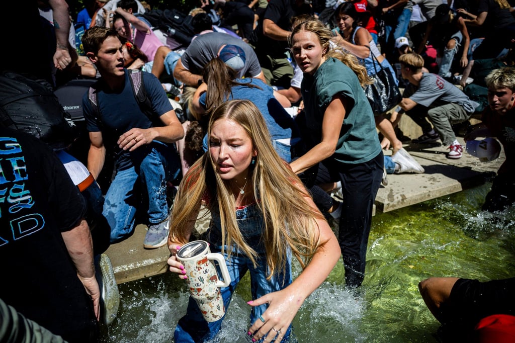 The crowd reacting after Charlie Kirk was shot. Photo: The Deseret News via AP The crowd reacting after Charlie Kirk was shot. Photo: The Deseret News via AP