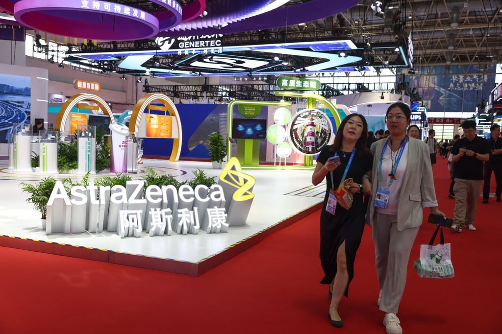 The AstraZeneca booth at the third China International Supply Chain Expo in Beijing, July 17, 2025. Photo: EPA