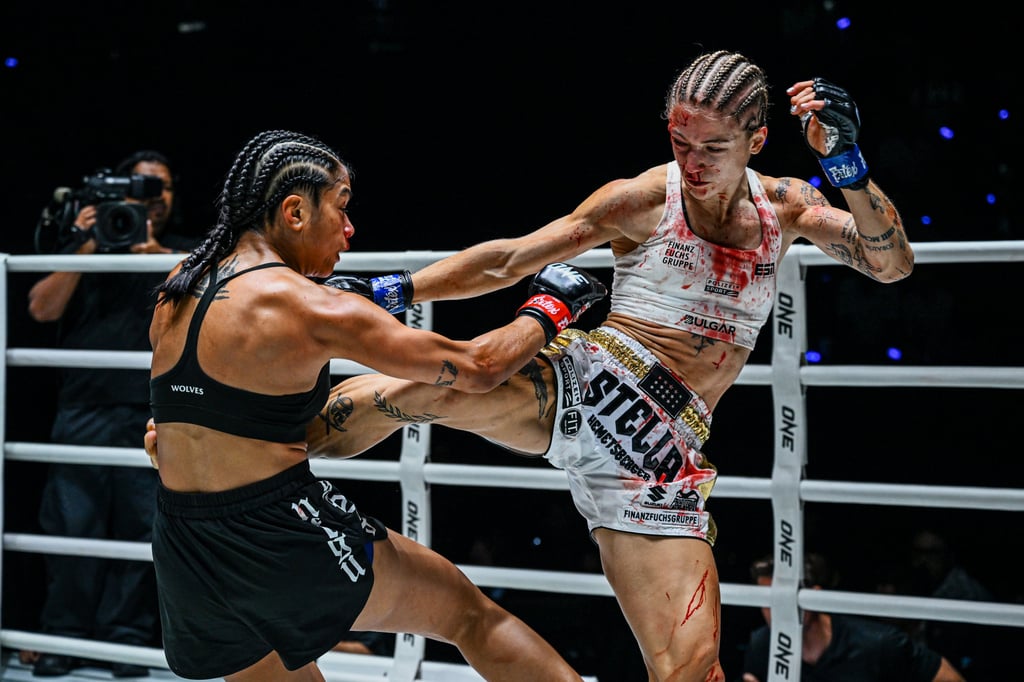 Stella Hemetsberger (right) beat Jackie Buntan, the reigning kickboxing champion. Photo: ONE Championship