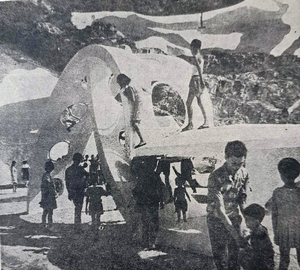 Children clamber on the sculptures at the Shek Lei playground on opening day in 1969. Photo: SCMP Archives