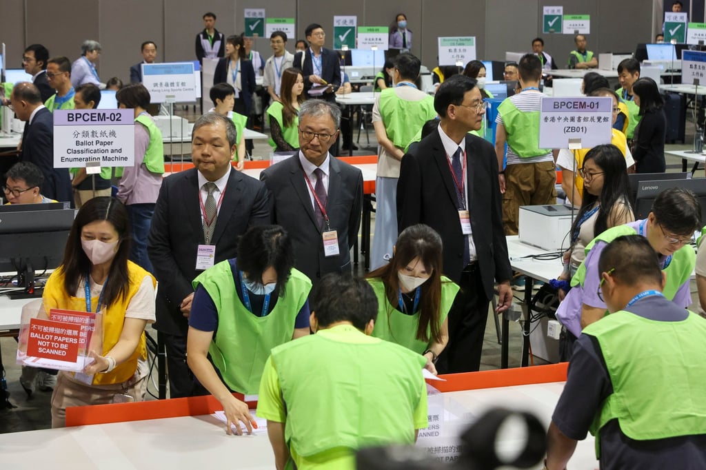 Election officials oversee the Election Committee subsector by-elections at the Hong Kong Convention and Exhibition Centre in Wan Chai on September 7. Photo: Edmond So Election officials oversee the Election Committee subsector by-elections at the Hong Kong Convention and Exhibition Centre in Wan Chai on September 7. Photo: Edmond So