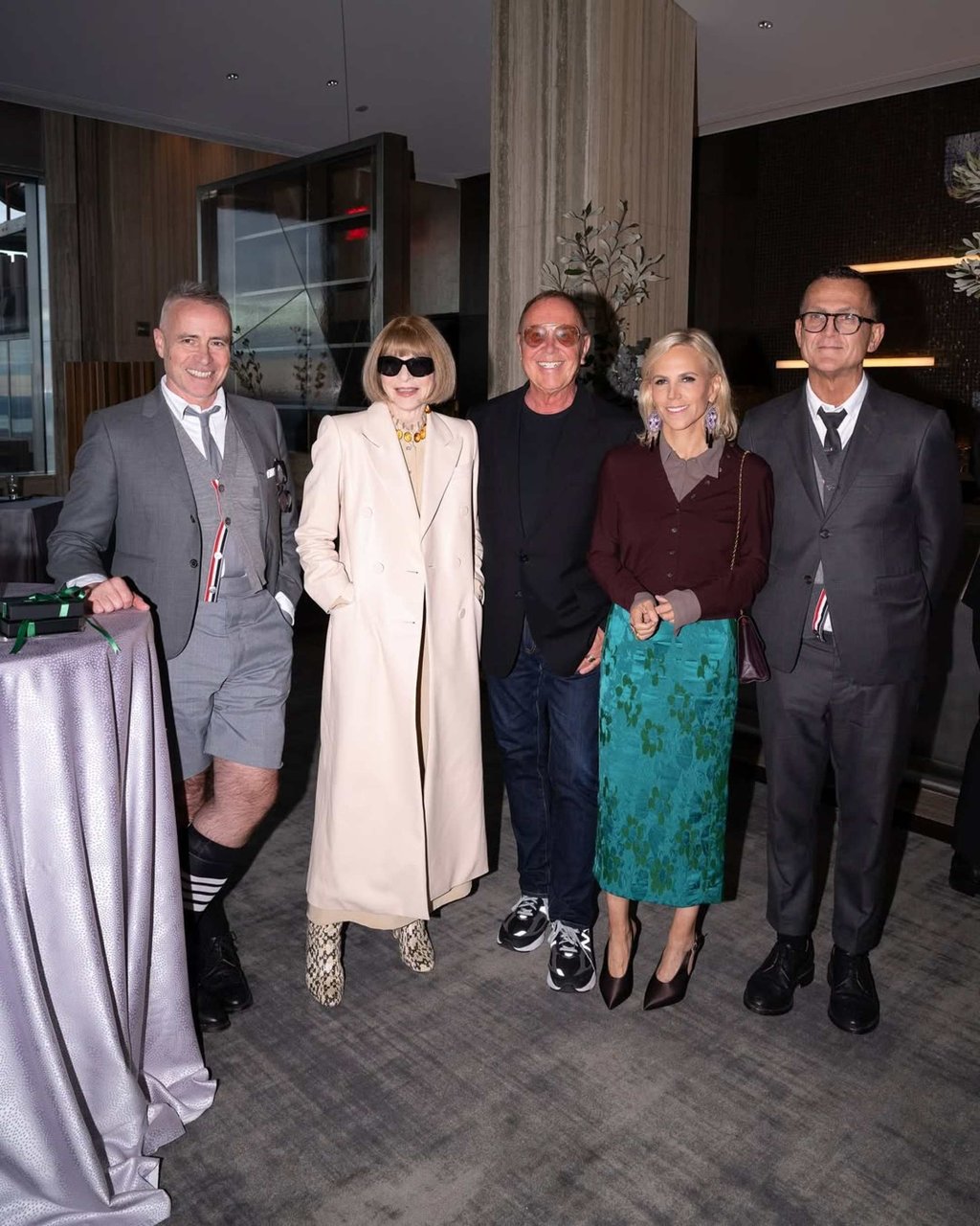 From left: Designer Thom Browne, Vogue’s Anna Wintour, designers Michael Kors and Tory Burch, and Council of Fashion Designers of America CEO Steven Kolb at a September 10 event celebrating the start of New York Fashion Week. Photo: @toryburch/Instagram