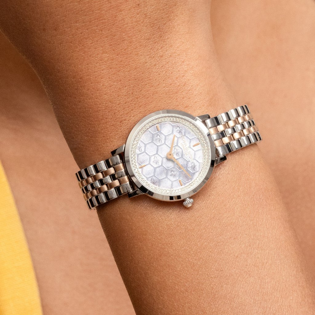 Olivia Burton 28mm Honeycomb Ultra Slim Dove Grey & Two Tone Bracelet watch. Photo: Handout