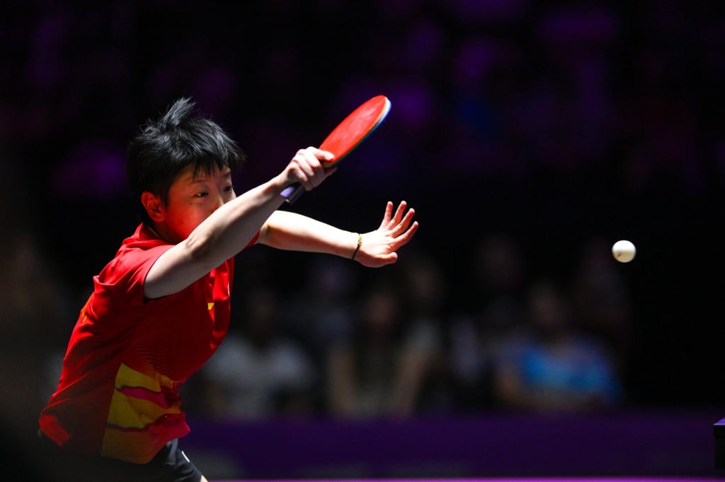 Sun Yingsha hits a return during her women’s singles final against Wang Manyu. Photo: Xinhua Sun Yingsha hits a return during her women’s singles final against Wang Manyu. Photo: Xinhua