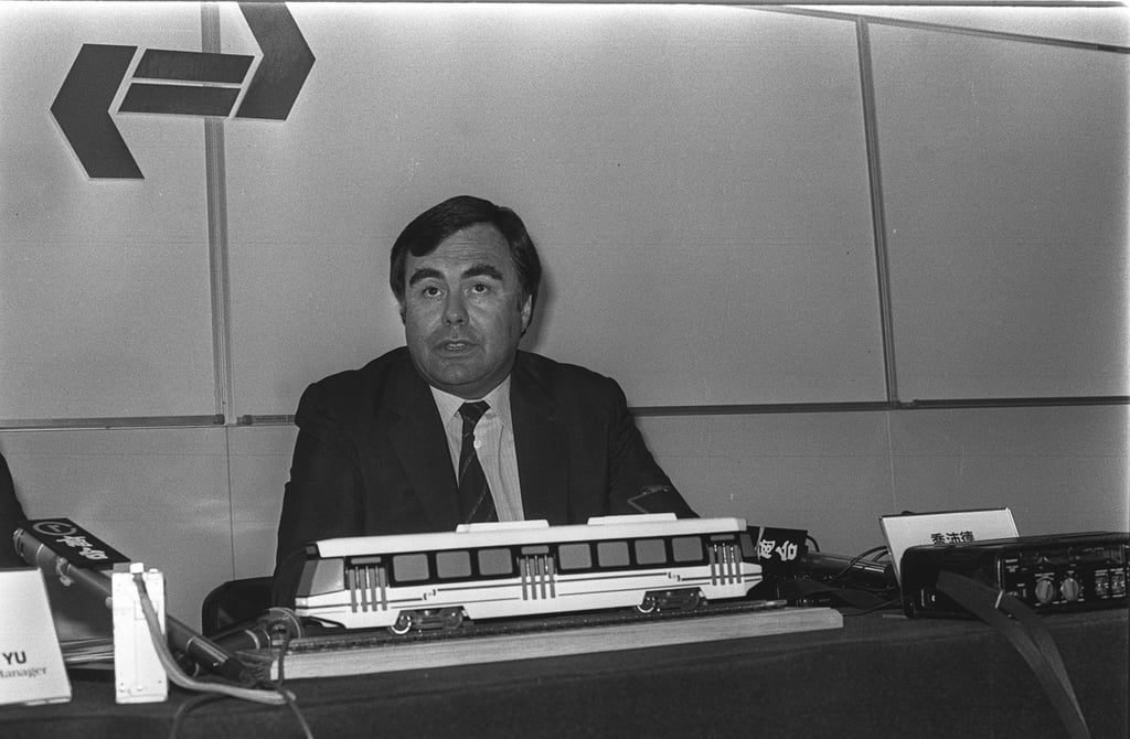 Peter Quick, managing director of the Kowloon-Canton Railway Corporation, at a press conference announcing an extension of the Light Rail Transit from Tuen Mun to Yuen Long, in 1984. Photo: SCMP Archives