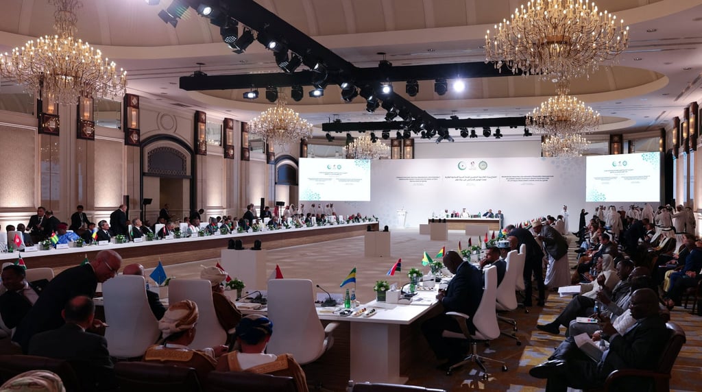 Qatar’s prime minister and other regional officials at the emergency Arab-Islamic summit in Doha on Sunday. Photo: Qatar Ministry of Foreign Affairs/Reuters Qatar’s prime minister and other regional officials at the emergency Arab-Islamic summit in Doha on Sunday. Photo: Qatar Ministry of Foreign Affairs/Reuters