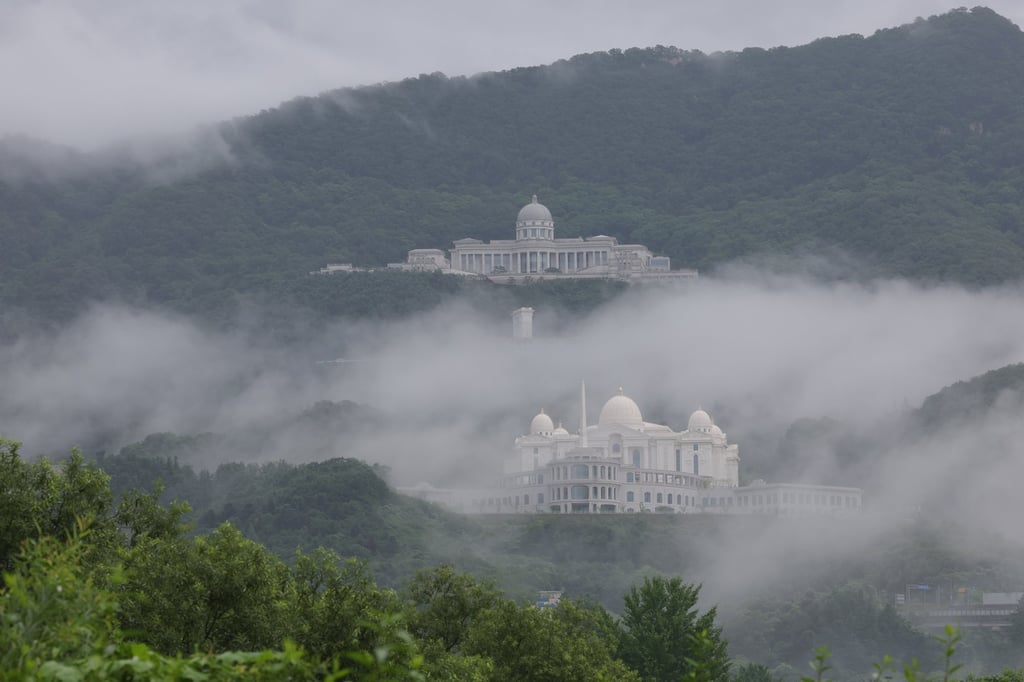 The Unification Church’s headquarters in Gapyeong, South Korea, seen shrouded by fog. Photo: Yonhap/EPA The Unification Church’s headquarters in Gapyeong, South Korea, seen shrouded by fog. Photo: Yonhap/EPA