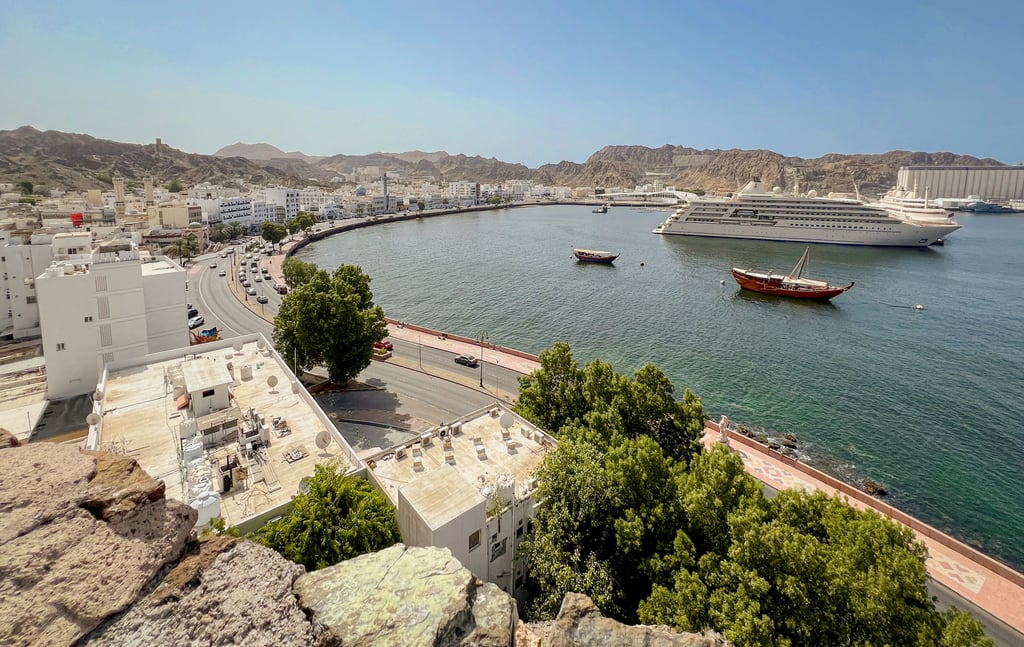 Yachts moored in the quiet harbour below Mutrah Fort. Photo: Peter Neville-Hadley
