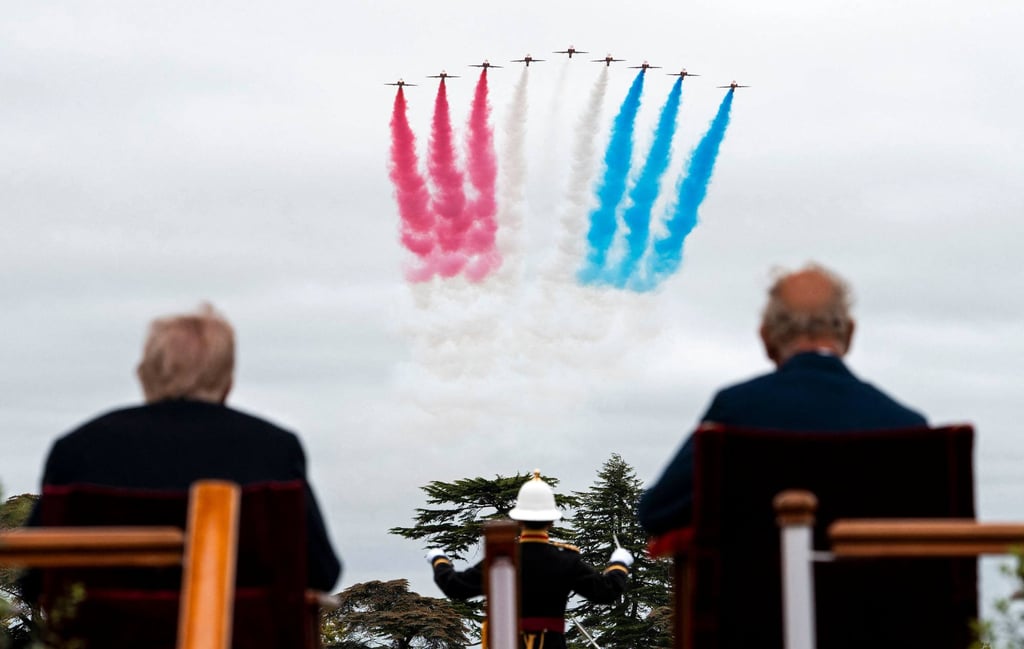 US President Donald Trump and Britain’s King Charles watch the Red Arrows perform a fly-past at Windsor Castle on Wednesday. Photo: AFP
