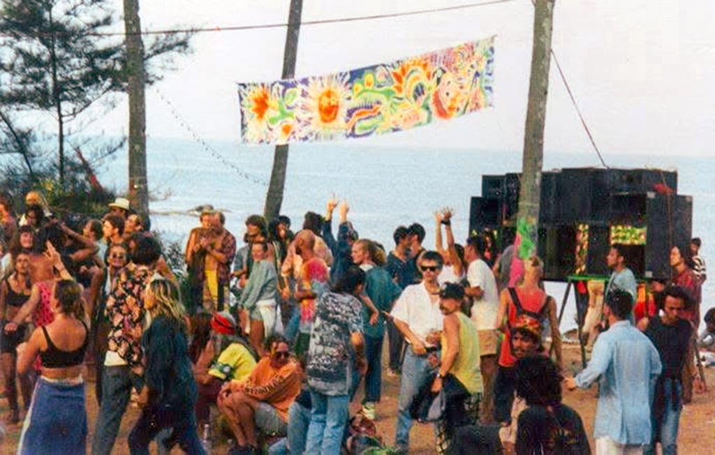 A party at Anjuna Beach, Goa, in 1991, when the destination was a mecca for backpackers and hippies. Photo: Rebekah Kortokraks