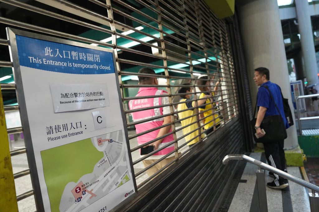Residents and commuters had to cope with closed exits at the Quarry Bay MTR station. Photo: Karma Lo