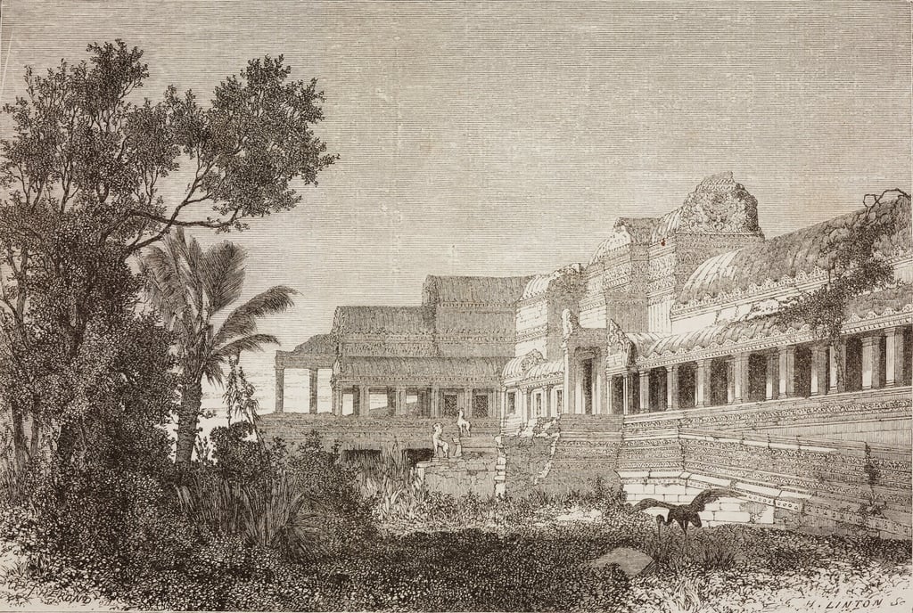 A drawing of the central portico of Angkor Wat, from a sketch by the French naturalist Henri Mouhot, circa 1858-1861. Photo: Getty Images