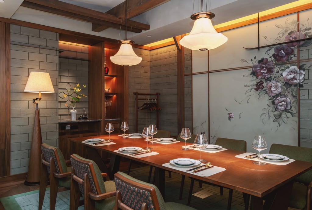 A private dining room at the André Fu-designed Furong in Sheung Wan. Photo: Jocelyn Tam A private dining room at the André Fu-designed Furong in Sheung Wan. Photo: Jocelyn Tam