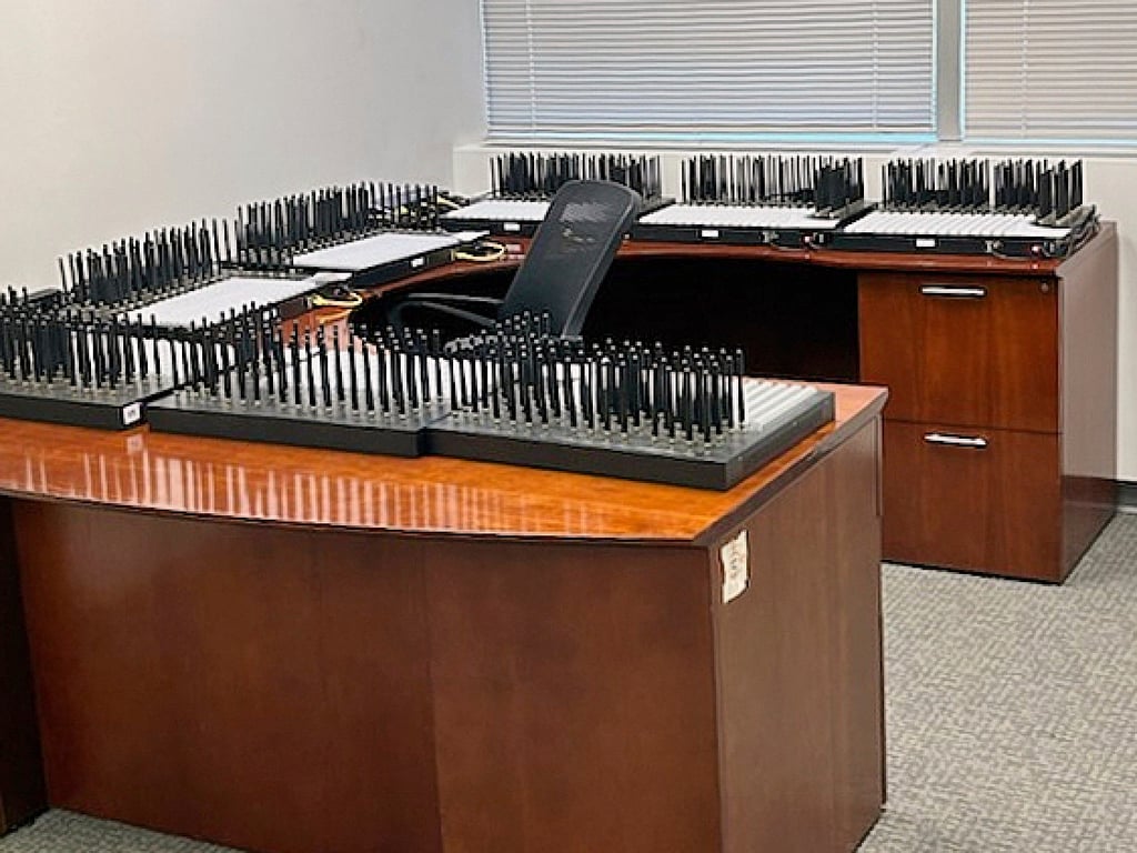 Servers on desks at the location where they were seized. Photo: US Secret Service/AP