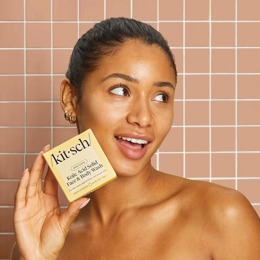 Kitsch offers a face and body wash formulated with kojic acid. Photo: Handout Kitsch offers a face and body wash formulated with kojic acid. Photo: Handout
