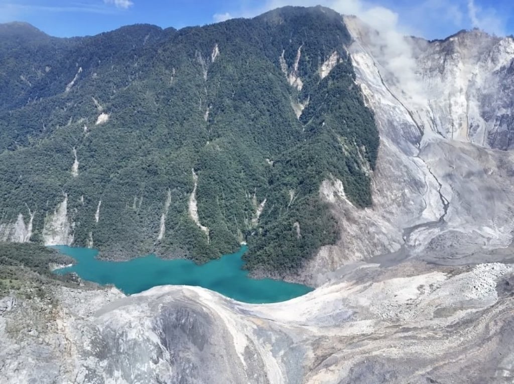 A landslide created a barrier lake in the Mataian valley in Hualien in July. Photo: Handout