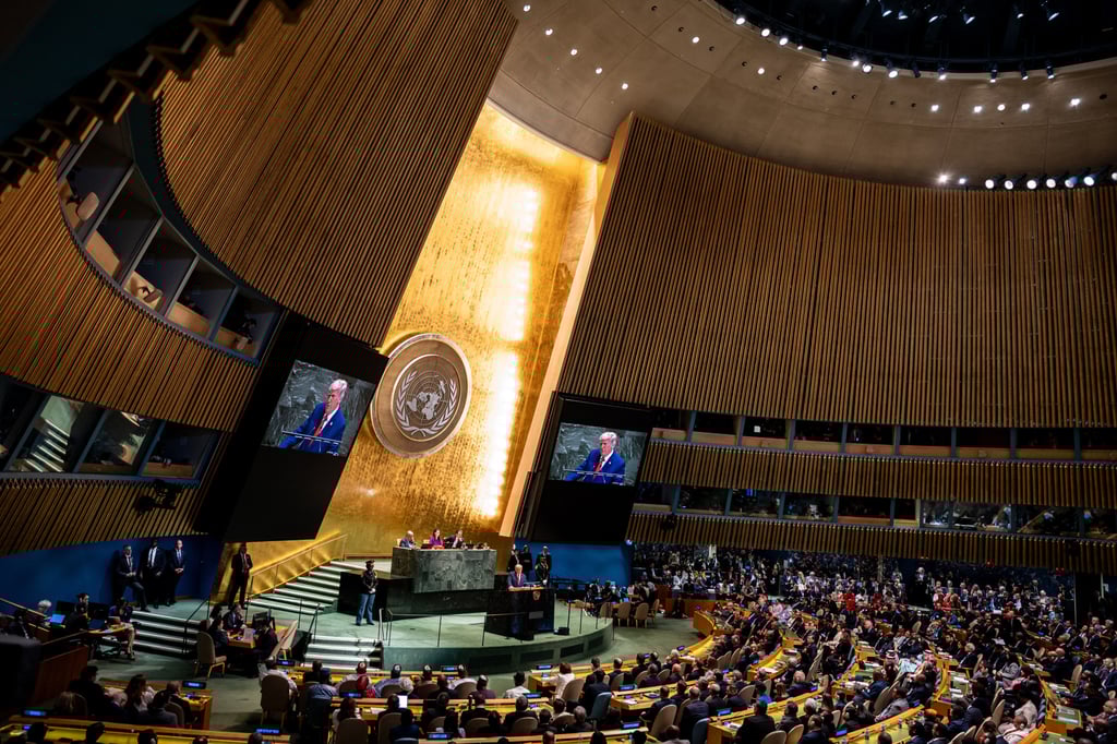 US President Donald Trump addresses the United Nations General Assembly in New York on Tuesday. Photo: AP