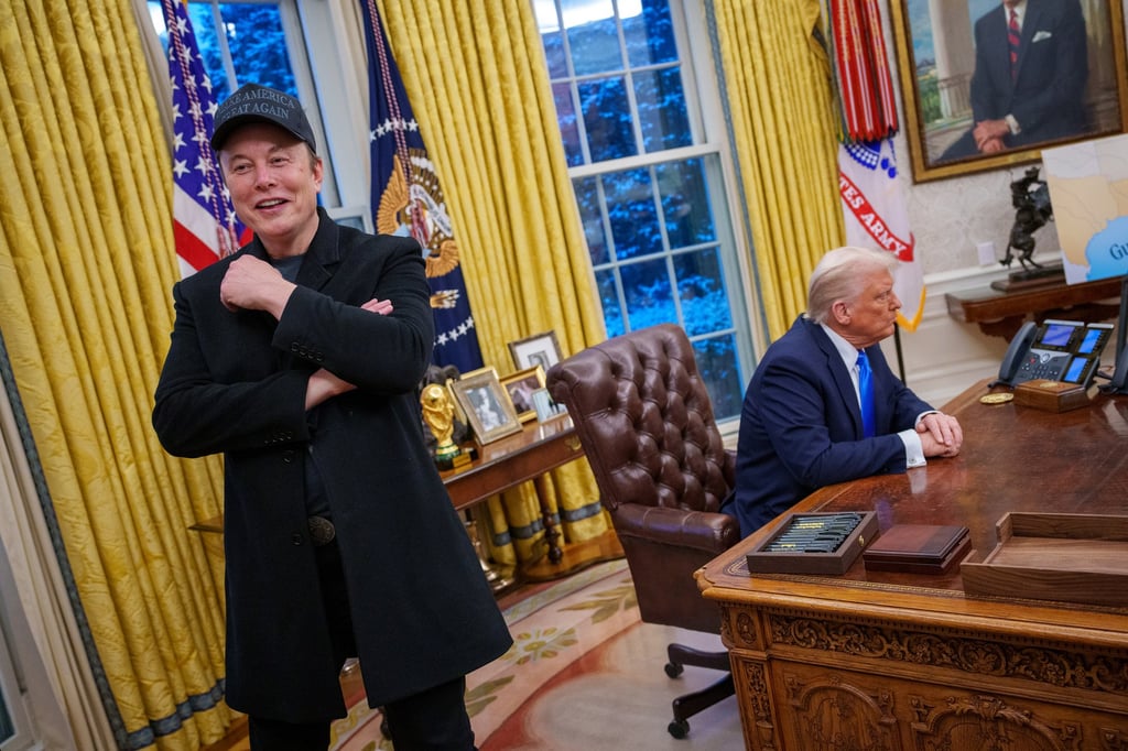 Elon Musk and US President Donald Trump appear in the Oval Office to sign an executive order implementing Doge’s “workforce optimisation initiative”. Photo: TNS Elon Musk and US President Donald Trump appear in the Oval Office to sign an executive order implementing Doge’s “workforce optimisation initiative”. Photo: TNS