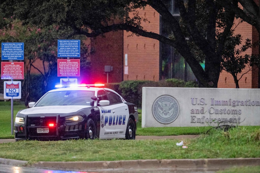 US law enforcement personnel respond at the scene of a shooting at an ICE field office in Dallas on Wednesday. Photo: Reuters