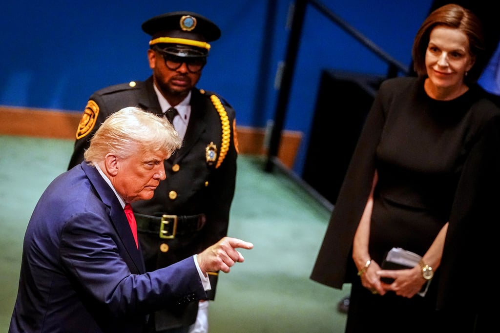 US President Donald Trump leaves after delivering his speech at the General Debate of the UN General Assembly on Tuesday. Photo: dpa