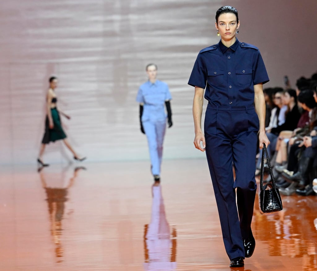 The Prada spring/summer 2026 show opened with a workwear-inspired outfit. Photo: EPA The Prada spring/summer 2026 show opened with a workwear-inspired outfit. Photo: EPA