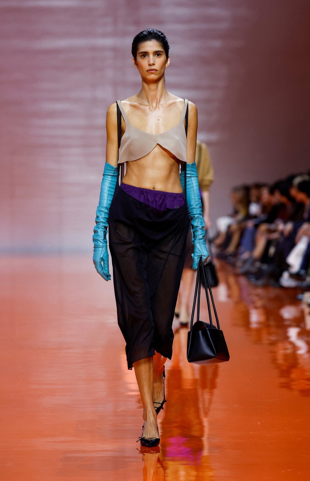 Loose bras and layering were all over the runway at Prada’s spring/summer 2026 show. Photo: Reuters Loose bras and layering were all over the runway at Prada’s spring/summer 2026 show. Photo: Reuters
