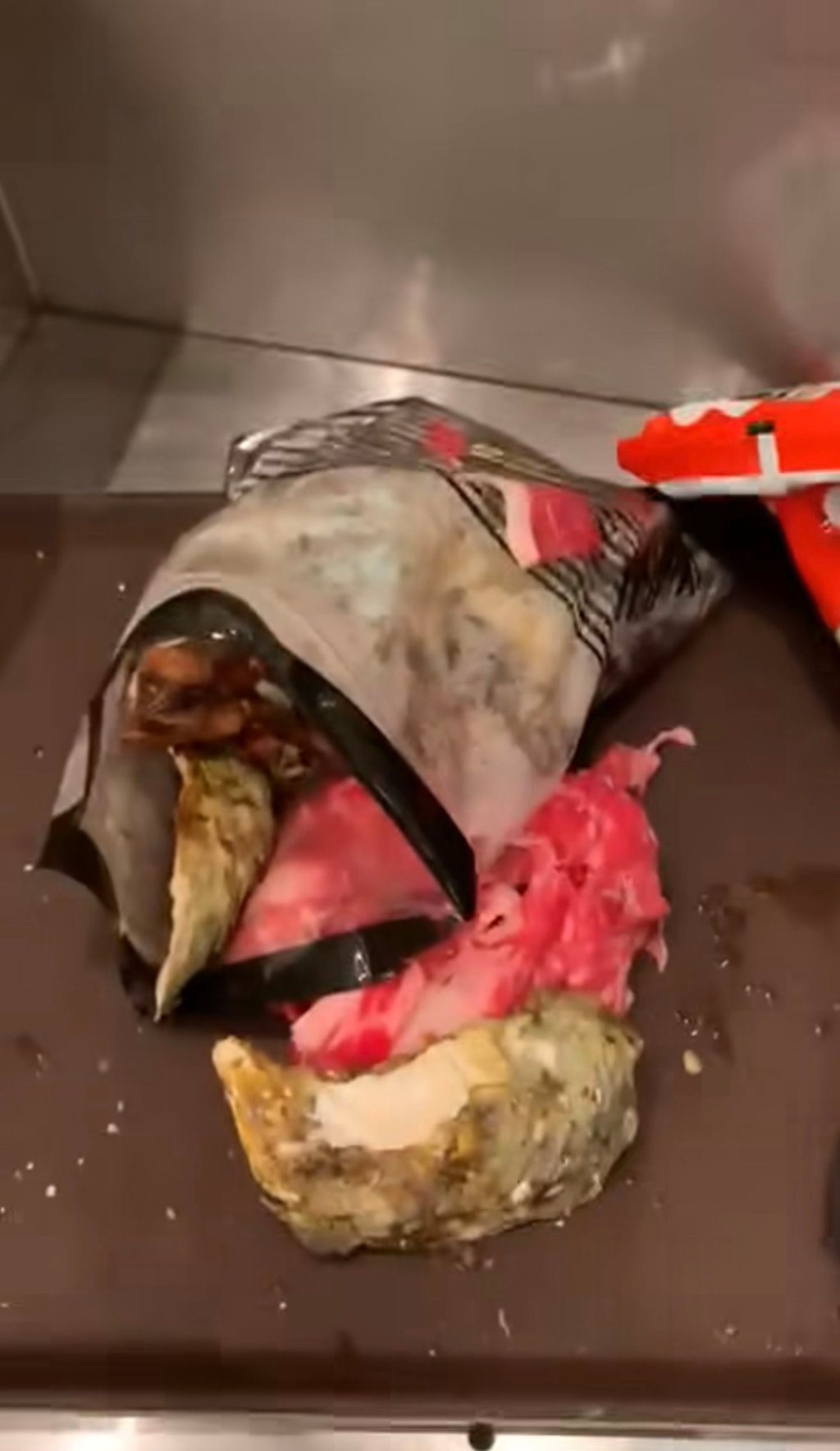 A screenshot of footage showing the recovered food. Photo: Handout