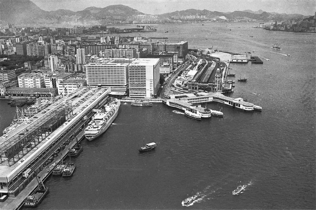 An aerial shot of Tsim Sha Tsui taken in 1973 shows Ocean Terminal on the left and the Clock Tower and Star Ferry Pier on the right. Photo: SCMP Archives